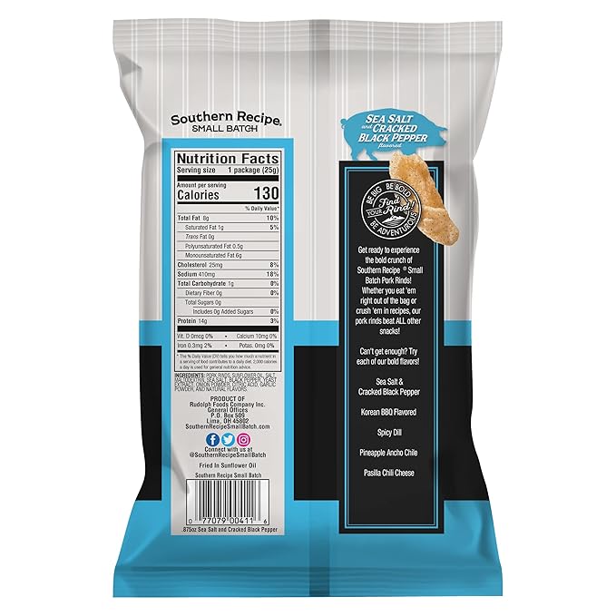 Pork Rinds Variety Pack | Salt & Pepper, Korean BBQ, & Spicy Dill | Southern Recipe Small Batch Chicharrones | Keto Friendly & Low Carb | Snack Bag (18 Count)