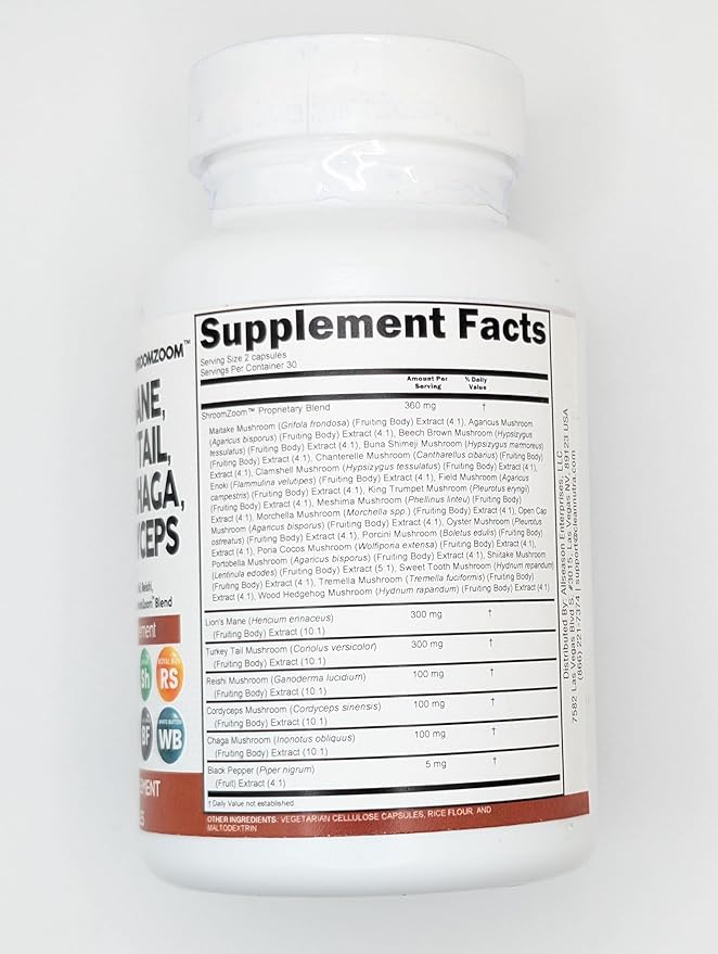 Clean Nutraceuticals Lions Mane 20in1 Mushroom Supplement with Turkey Tail Reishi Cordyceps Chaga Maitake Meshima Poria Cocos Shiitake Oyster Porcini Enoki - 1 Pack
