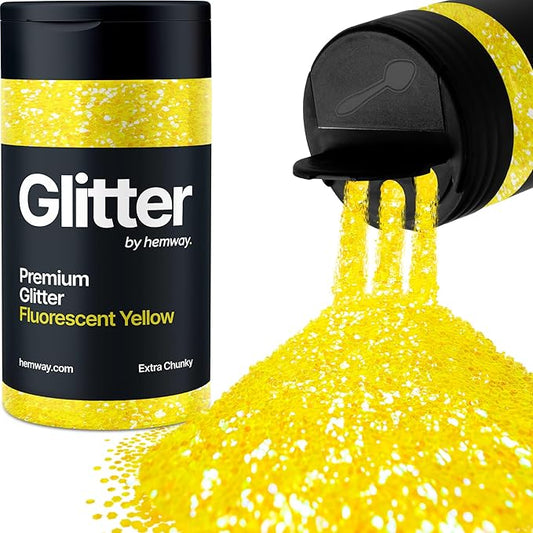 Hemway Premium Glitter Shaker - Fluorescent Yellow | 115g Extra Chunky Metallic Flake Sequins for Resin & Epoxy Crafts | Craft Supplies for Tumblers, Festival, Art