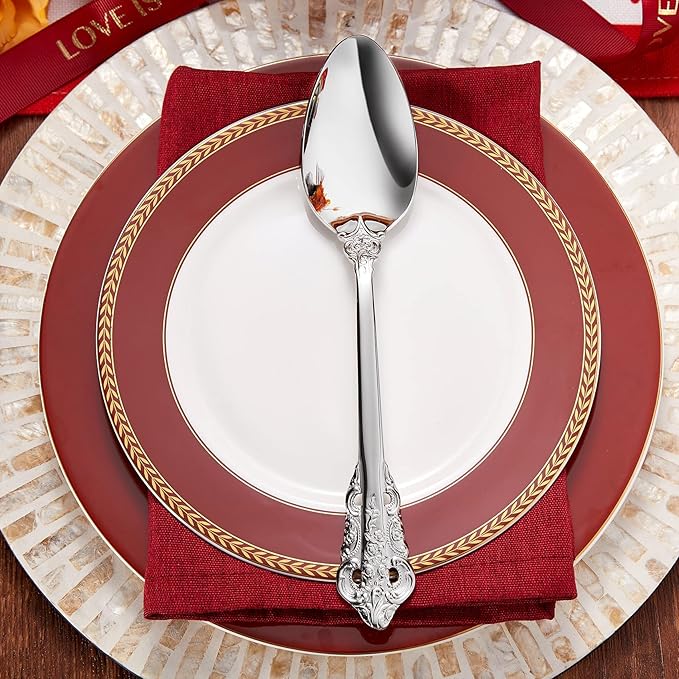 KEAWELL 2-Piece Gorgeous Large Serving Spoon, 18/10 Stainless Steel, Fine Large Serving Spoon, Sturdy Tablespoon, Dishwasher Safe, 9.4" (Silver)