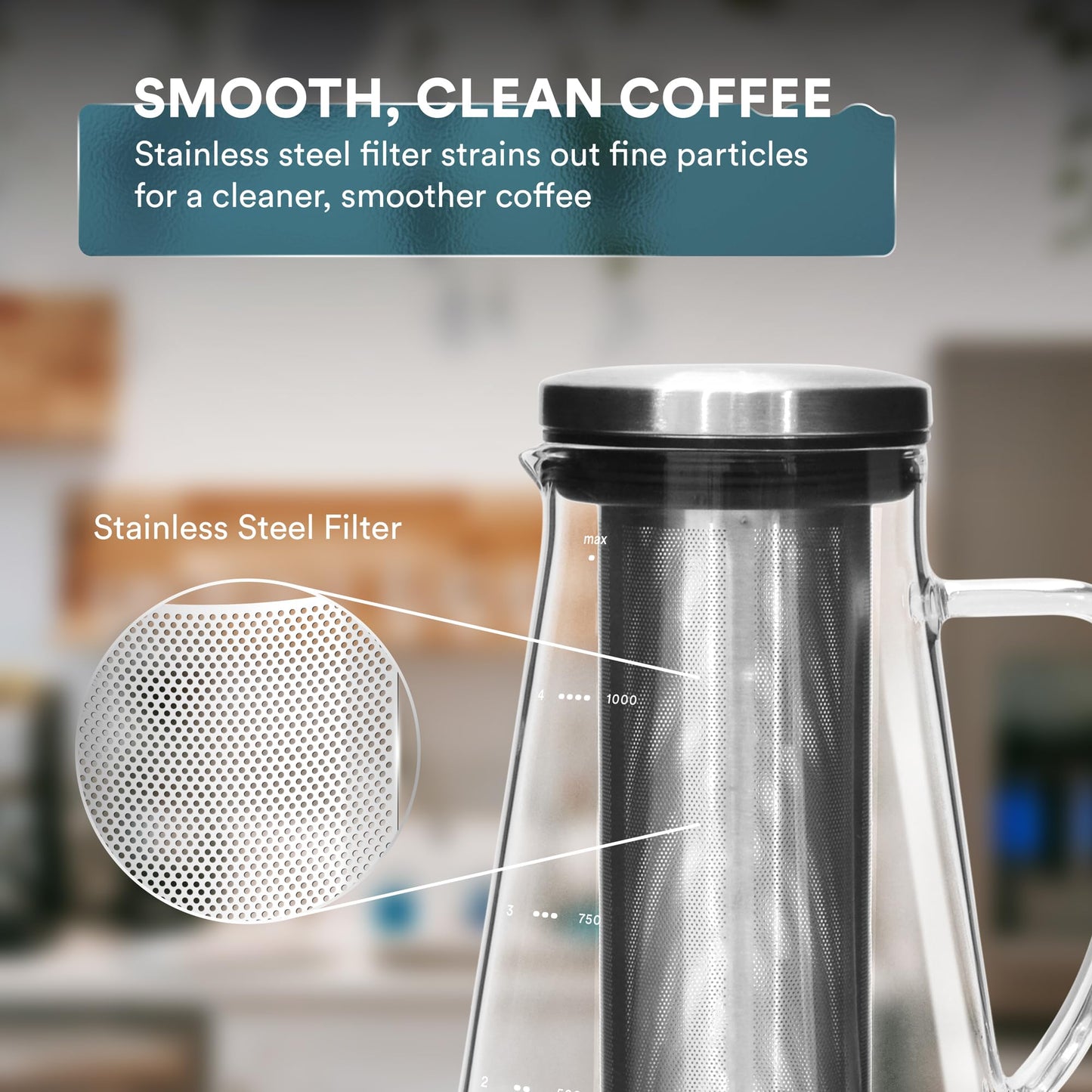 OVALWARE Airtight Cold Brew Iced Coffee Maker Pitcher and Tea Infuser with Spout - 1.0L / 34oz