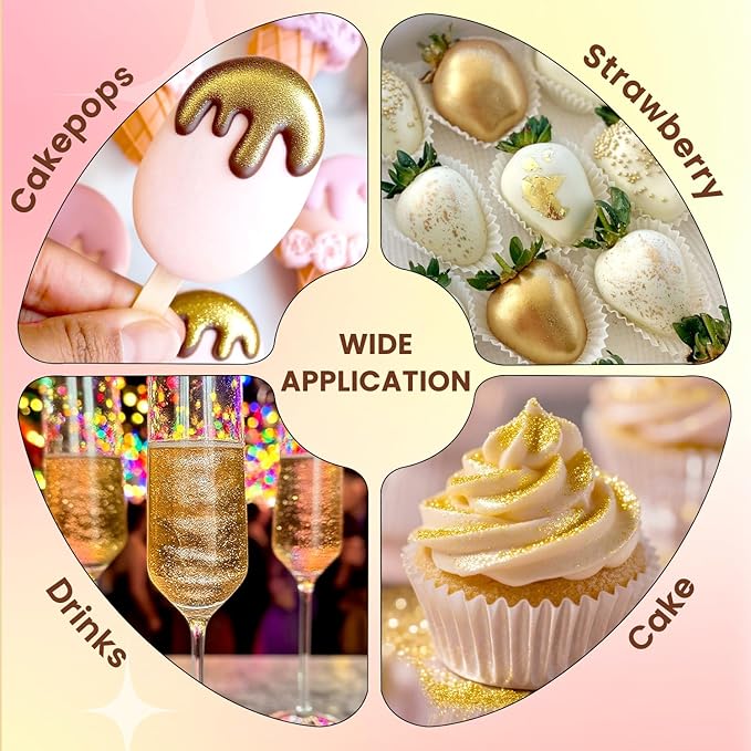Shimmer Gold Edible Glitter Spray, 5g Edible Glitter for Drinks, Cocktails, Baking, Edible Luster Dust for Cake Decorating, Chocolate, Strawberry