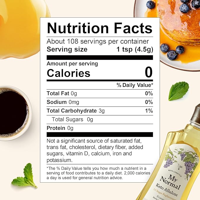 My Normal Keto Allulose 32oz - Allulose 99.52%, Monk Fruit, Stevia Blend Thin Syrup, Zero Calorie Sweetener, 1:1 Sugar Substitute, Low Glycemic, Gluten Free, Zero Net Carbs, Zero Sugar
