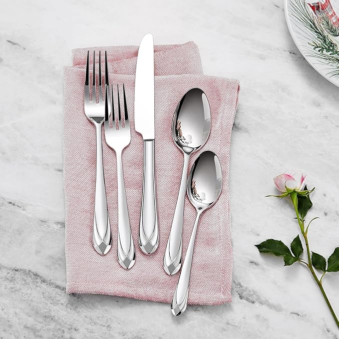 KEAWELL Premium Astra 4-Piece 6.4 inch Spoon Set ??Mirror-Finished 18/10 Stainless Steel with Diamond-Faceted Handles Dishwasher Safe for Modern Dining (4, Teaspoons)