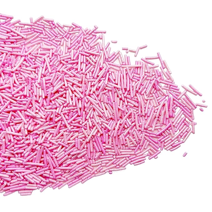 SE Si&Moos Baby Pink Jimmies Sprinkles Pink Sprinkles for Cake Decorating Edible Crunchy Jimmies for Topping Ice Cream, Cookies, Cakes, Cupcakes, Dessert Decorating 3 OZ