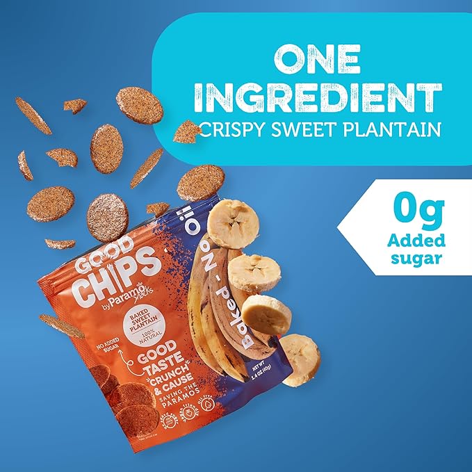 Good Chips Baked Crunchy Sweet Plantain Chips - Crispy, Oil Free, Healthy Maduritos - 1.4 oz - Pack of 12