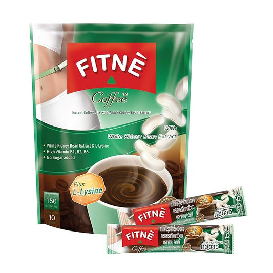 FITNE Instant 3 In 1 Coffee Packets Mix With White Kidney Bean Extract L-Lysine Vitamin B1 B2 B6 Smooth Blend No Sugar Sucralose Sweetener, 10 Sticks