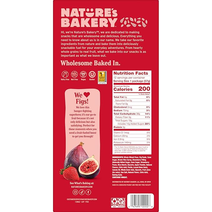 Nature?™s Bakery Whole Wheat Fig Bars, Strawberry, Real Fruit, Vegan, Non-GMO, Snack bar, 7 boxes with 12 twin packs (84 twin packs)