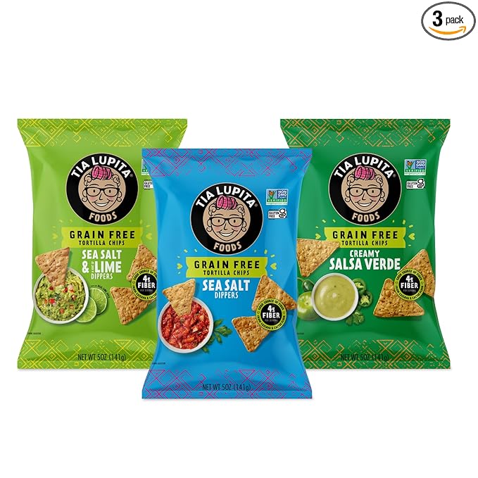 Tia Lupita Cactus Tortilla Chips Variety (Pack of 3) - Vegan, Gluten-Free, Grain-Free, Dairy-Free, Non-GMO, High Fiber, Authentic Mexican Snack Food