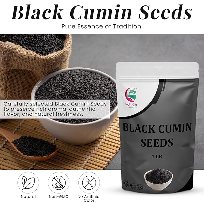 Black Cumin Seeds 1 LB, Nigella Sativa, 100% Pure & Natural, Premium Quality Kalonji Seeds, Perfect for Seasoning, Cooking, Sprouting & Herbal Uses - By Yogi?셲 Gift짰