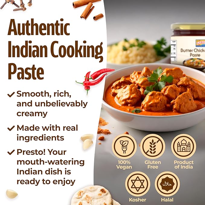 Ashoka Butter Chicken Paste | Vegan | Kosher | Gluten-Free | Easy-to -Use Curry Paste | Authentic Indian Cooking Spice Paste | Since 1932 | 200 Grams (Pack of 4)