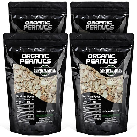 Survival Grocery짰 Organic Dry Roasted Peanuts - Protein Rich, Non-GMO, Gluten-free, Vegan-friendly, Low Carb Snack, Packed With Essential Vitamins & Minerals, Heart Healthy, Fiber-filled (96 oz./4 Bags)