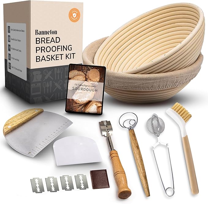 Trailblaze Banneton Bread Proofing Basket - Sourdough Bread Baking Supplies ??Sourdough Starter Kit ??Sourdough Proofing Basket Gift for Bakers - 2x Round Bread Baskets (9 Inch)
