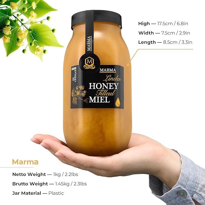 HONIGMA® Marma Linden Honey | Authentic Raw Honey from Ukraine | 100% Pure, Unpasteurized & Fully Crystallized | 1000g/35.2oz | Naturally Solid Texture | Pack of 1