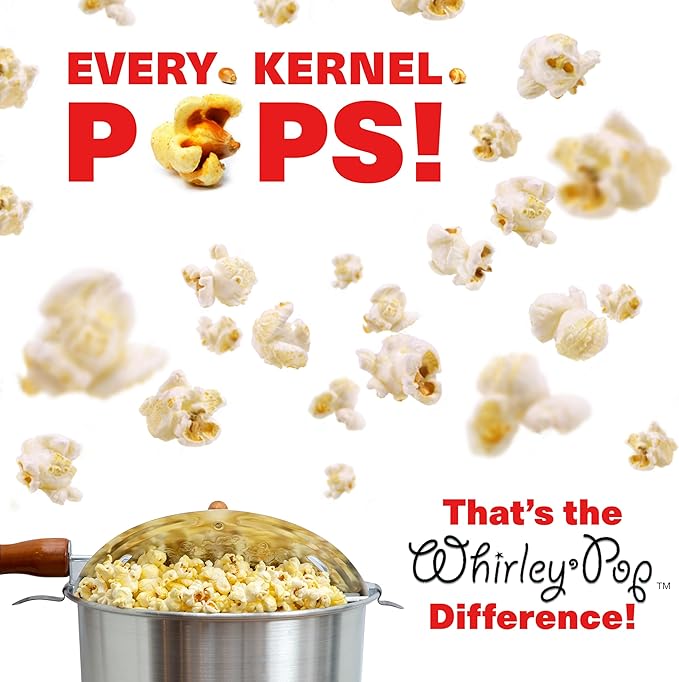 Original Whirley Pop Popcorn Popper with Kernels ??6-Quart Silver Popcorn Maker, Fast & Easy-to-Use Snack Machine for Movie Nights, Durable Aluminum Stovetop Popper with Metal Gears