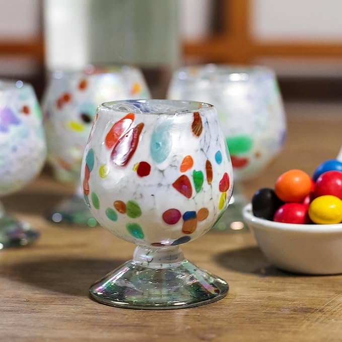 Authentic Mexican Tequila Hand Blown Shot Glasses - Set of 4-2 oz - Mini Glass Snifters - Heavy Base - Cognac (Clown)