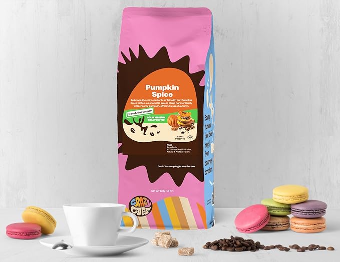 Crazy Cups Decaf Flavored Coffee, Decaffeinated Pumpkin Spice Coffee,Enjoy Hot or Iced, 10oz