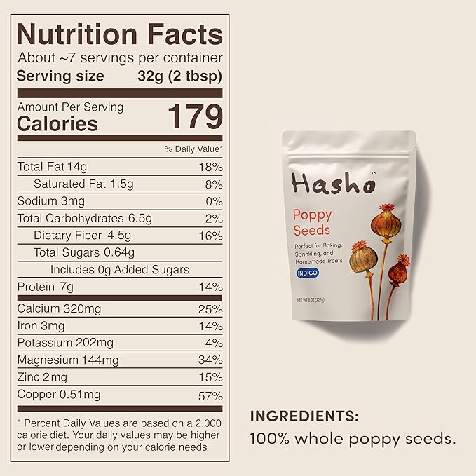 Hasho Whole Poppy Seeds ??Indigo (8 oz) ??Non-GMO, Vegan ??For Baking & Sprinkling