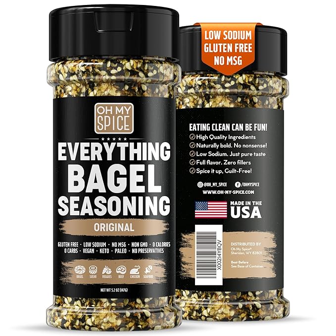 Everything Bagel Seasoning Blend - Gluten Free & Low Sodium Avocado Toast Seasoning. Vegetable Seasonings with Spices & Toasted Sesame Seeds. Egg, Meat & Salmon Keto Seasonings. Salad Toppings. 5.2oz