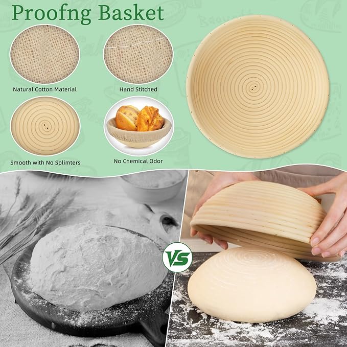 Sourdough Bread Baking Supplies with Pot, Complete Sourdough Starter Kit with Scale, 4 Bread Proofing Basket, 1200ml Starter Jar, Scraper, Bread Making Tools & More (Green)