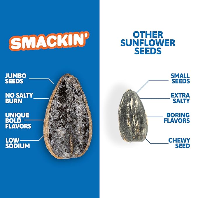 SMACKIN' - Jumbo Roasted Sunflower Seeds, No Salty Burn, American Made, Easy Pour & Seal - Garlic Parmesan, 4oz bag (12 Bags)