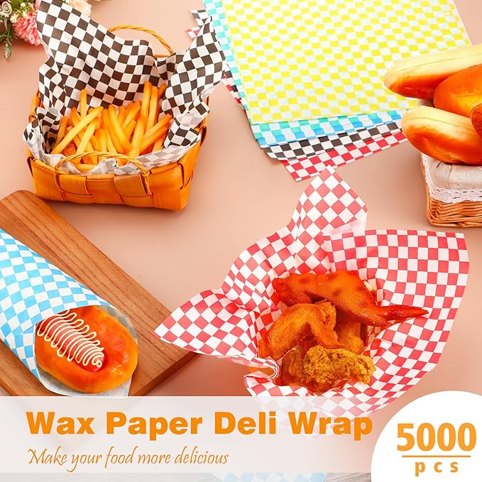 Sieral 5000 Sheets Sandwich Wrap Sheet 12 x 12 Inch Wax Paper Bulk Fast Food Basket Liners Disposable Parchment Paper Grease Resistant for Party Restaurant Wrapping(Colorful)