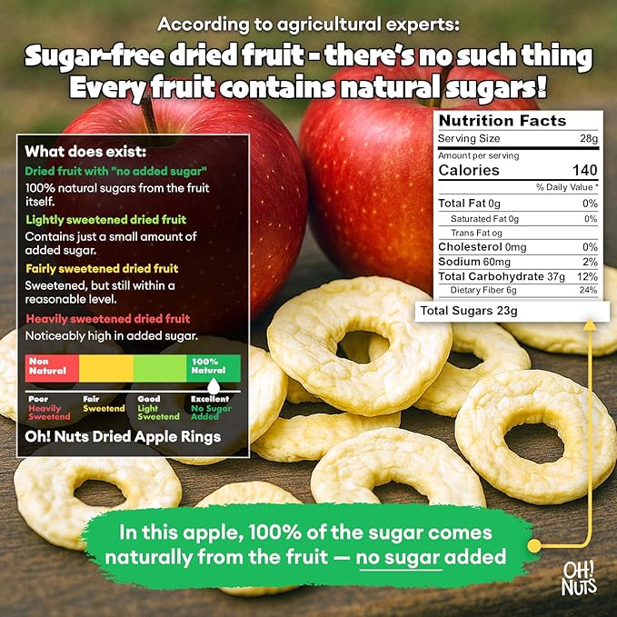 Oh! Nuts Dried Apple Rings - Apple Slices - 26 oz - Dried Apples - No Sugar Added - Dehydrated Fruit Bites