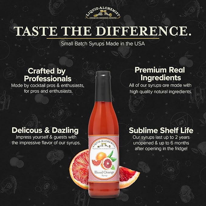 Liquid Alchemist Blood Orange Syrup for Cocktails - Real Ingredients Make this the Perfect Winter Cocktail or Margarita Mix - Non-GMO Blood Orange Sour Mix (25.4 oz)