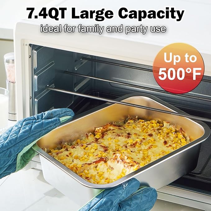 4 Inch Extra Deep Lasagna Baking Pan with Lid, 11x14.2Inch 7.4QT Large Stainless Steel Nonstick Lasagna Baking Roasting Pans Casserole Dishes for Oven with Lids(M, 1 Pack)