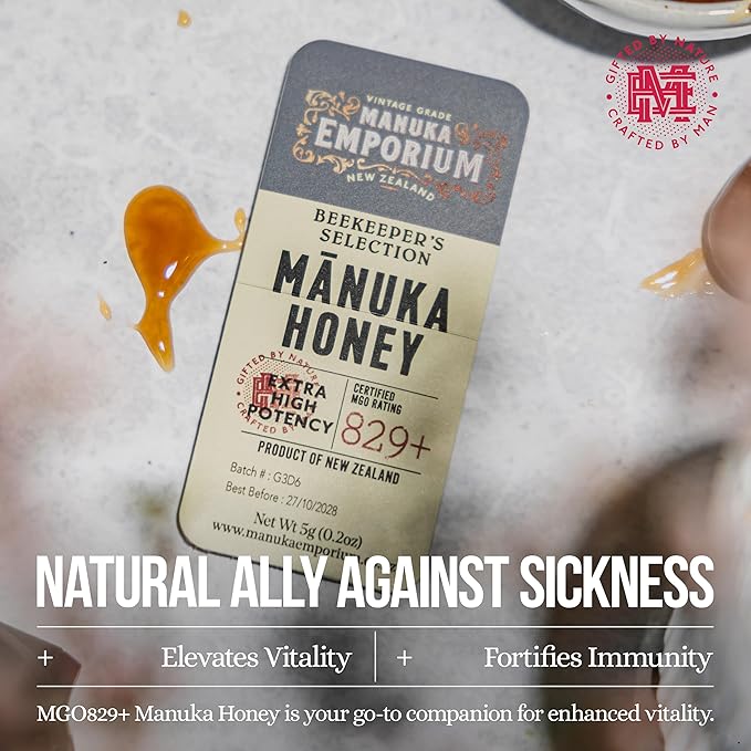 Manuka Emporium Raw Manuka Honey Packets MGO 829+ | 24 x 0.18oz Extra-Potent Snaps | Certified Monofloral New Zealand Honey | High Strength Superfood for Vitality, Recovery & Immune Support
