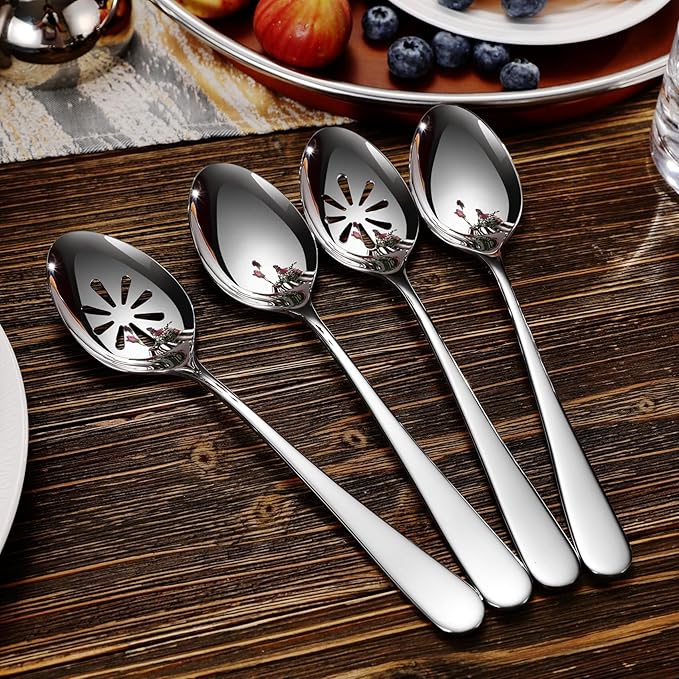 KEAWELL Louise Premium 2 Piece Serving Spoons and 2 Piece Serving Slotted Spoons ??9 inches ??18/10 Stainless Steel - Uniting Elegance and Durability - Exquisite Serving Utensils for Parties