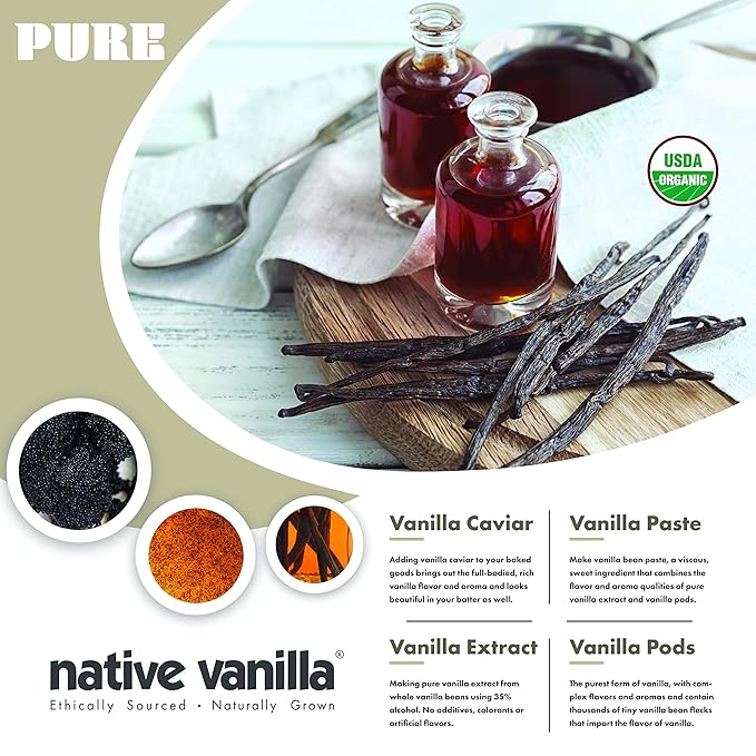 25 Organic Madagascar Vanilla Beans - Gourmet Grade A Premium Vanilla Pods - For Vanilla Extract & Baking - For Cooking, Desserts & More - 100% Vegan & Kosher - Non-GMO & Gluten-Free - Native Vanilla
