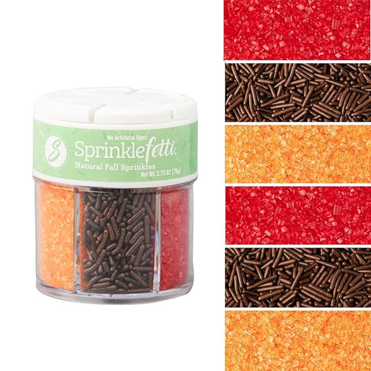 Sweets Indeed Natural Fall Sprinkles 6-Cell Jar ??2.75 oz | Dye-Free Chocolate Jimmies & Red & Orange Sanding Sugars | Autumn & Thanksgiving Cupcake & Cookie Decorations