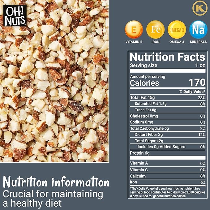 Oh! Nuts Almonds Natural Diced - Raw - 100% Natural - 2 lb - High-Protein Diced Almonds - Packed in New York Zip-Seal Bag for Exceptional Freshness
