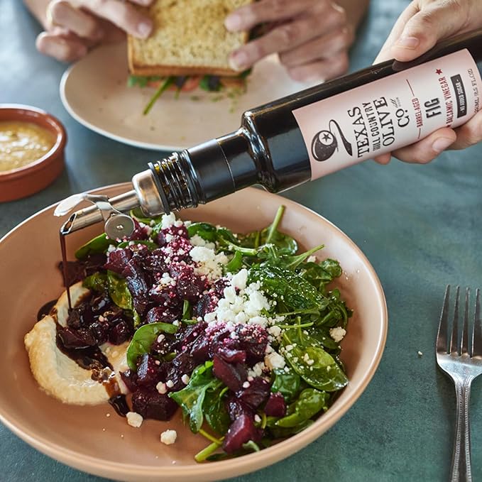 Fig Balsamic Vinegar - Gourmet Barrel Aged Infused Balsamic Vinegar - Great for Dressing Dipping Glazing - No Artificial Flavors or Added Sugar - Made in Texas (16.9 oz)