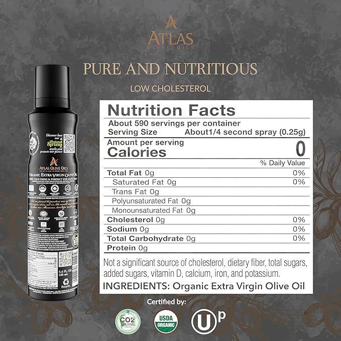 Cooking Oil by Atlas, Extra Virgin Olive Oil Spray, Dual Function Spray and Stream, 5.4 fl oz, 6 Pack Non Stick, Polyphenol Rich Moroccan EVOO, Cold Pressed, Hydroxytyrosol Keto