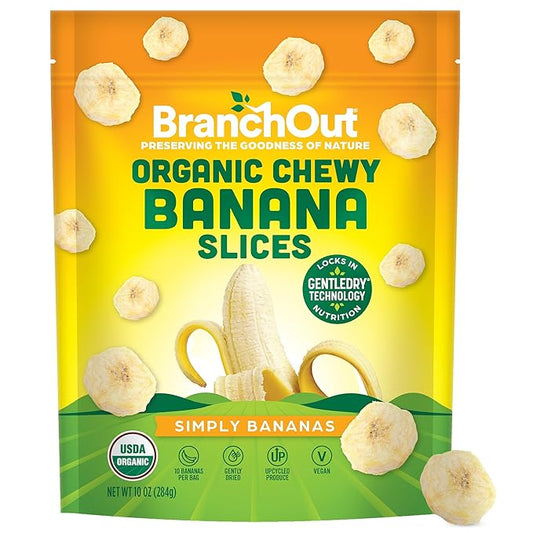 BranchOut Chewy Banana Slices, No Sugar Added, GentleDry Locks in Nutrition, Better than Freeze Dried Banana Chips, Healthy Vegan Fruit Snacks for Kids & Adults, 10 oz Party Bag