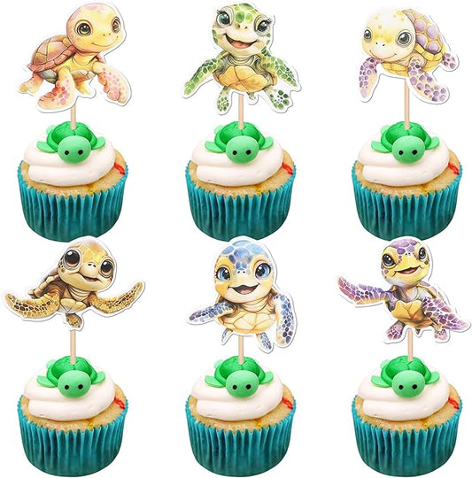 36 Pack Turtle Cupcake Toppers Sea Animals Turtle Cupcake Picks Sea Animals Theme Cupcake Decoration for Baby Shower Kids Birthday Party Decoration Supplies