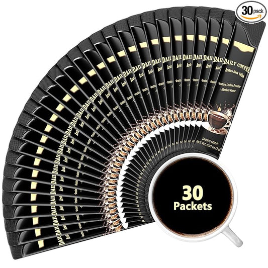 Sugar Free Instant Coffee 30 Packets Single Serve, Organic Arabica Instant Coffee Packs, Hot & Ice Coffee Instant Powder Medium Roast Low Acid for Camping, Traveling, Office & School