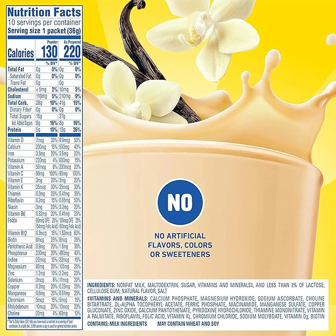 Carnation Breakfast Essentials Powder Drink Mix, Classic French Vanilla, 10 Count Box of 1.26 Ounce Packets (Pack of 6)