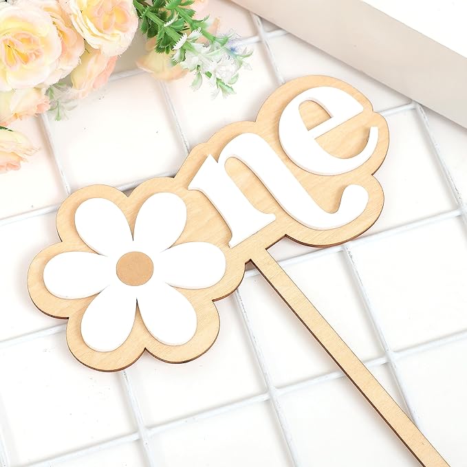 Wooden Daisy Cake Topper For 1st Birthday - First Birthday Cake Decoration, Retro Groovy Boho Daisy, Daisy Birthday Party Decor, Best Flower Cake Topper For Baby(Daisy One Cake Topper)