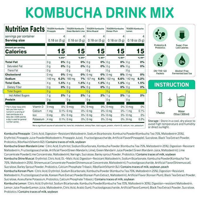 TEAZEN Kombucha Variety Pack 40 Stick & Energy Tea Boost Powder 10Stick