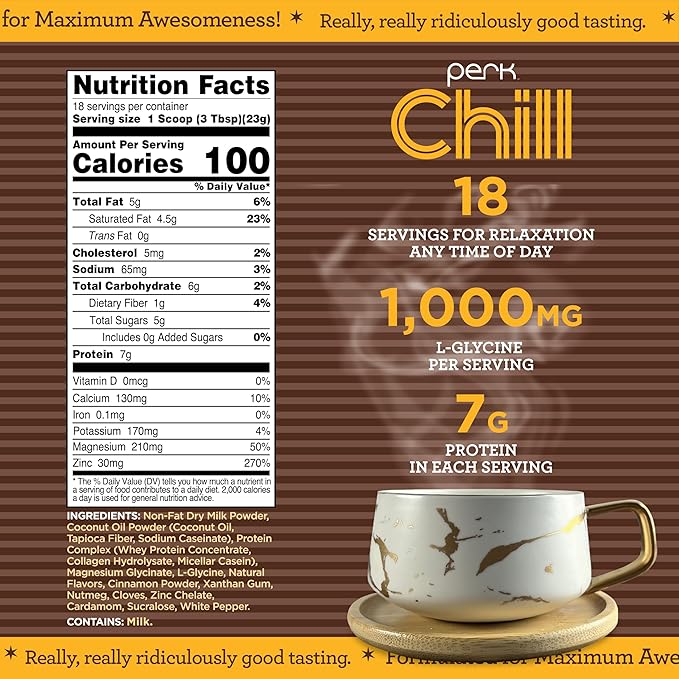 Perk Chill Chai Latte Flavored Drink Mix (18 Servings) - Soy Free & Peanut Free