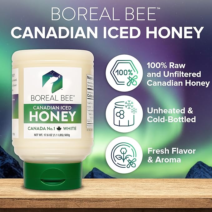 Boreal Bee Canadian Iced Honey – Smooth White Creamed Honey from Prairie Wildflowers Like Clover & Canola, Cold Bottled, Raw, Natural & Unfiltered, Never Heated, 35.2oz (2 Pack)