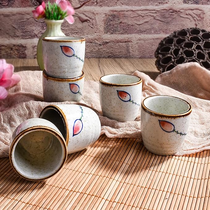 Porcelain Sake Cups Set of 6, Japanese Wine Cups