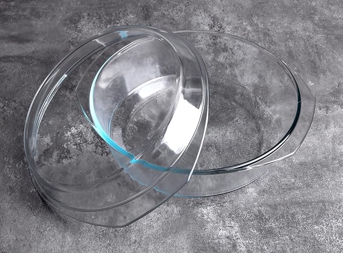 Round Tempered Glass Casserole Dish with Lid, Glass Casserole Baking Dish. Oven Freezer and Dishwasher Safe. - 4QT