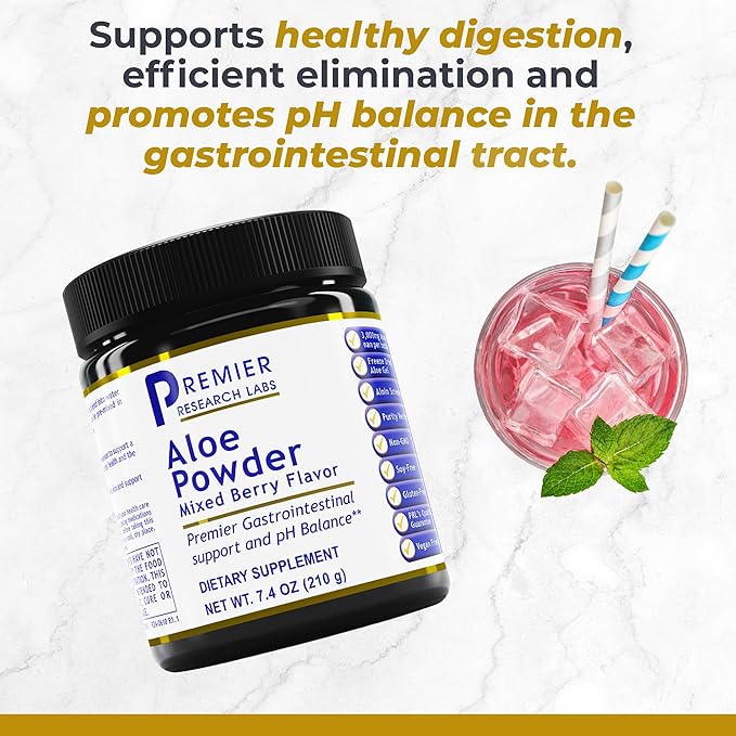 Premier Research Labs Aloe Powder - Aloe Vera Powder, Aloe Vera Drink Mix for Skin and Digestion, Powder Aloe Barbadensis Leaf Extract with Acemannan, Freeze Dried - Mixed Berry, 7.4 Oz (30 Servings)