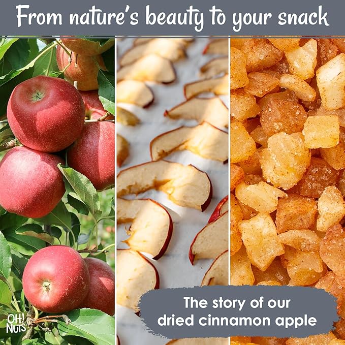 Oh! Nuts Dried Cinnamon Apple - 1 LB - Sweetened Dried Fruit Diced - Dehydrated Fruit Bites - Packed in New York Zip-Seal Bag for Exceptional Freshness