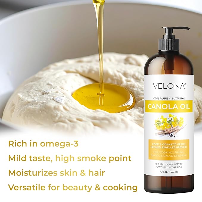 velona Canola Seed Oil 64 fl oz | 100% Pure and Natural Carrier Oil | Refined, Expeller pressed | Cooking, Dressing, Skin, Face, Body, Hair Care | Use Today - Enjoy Results