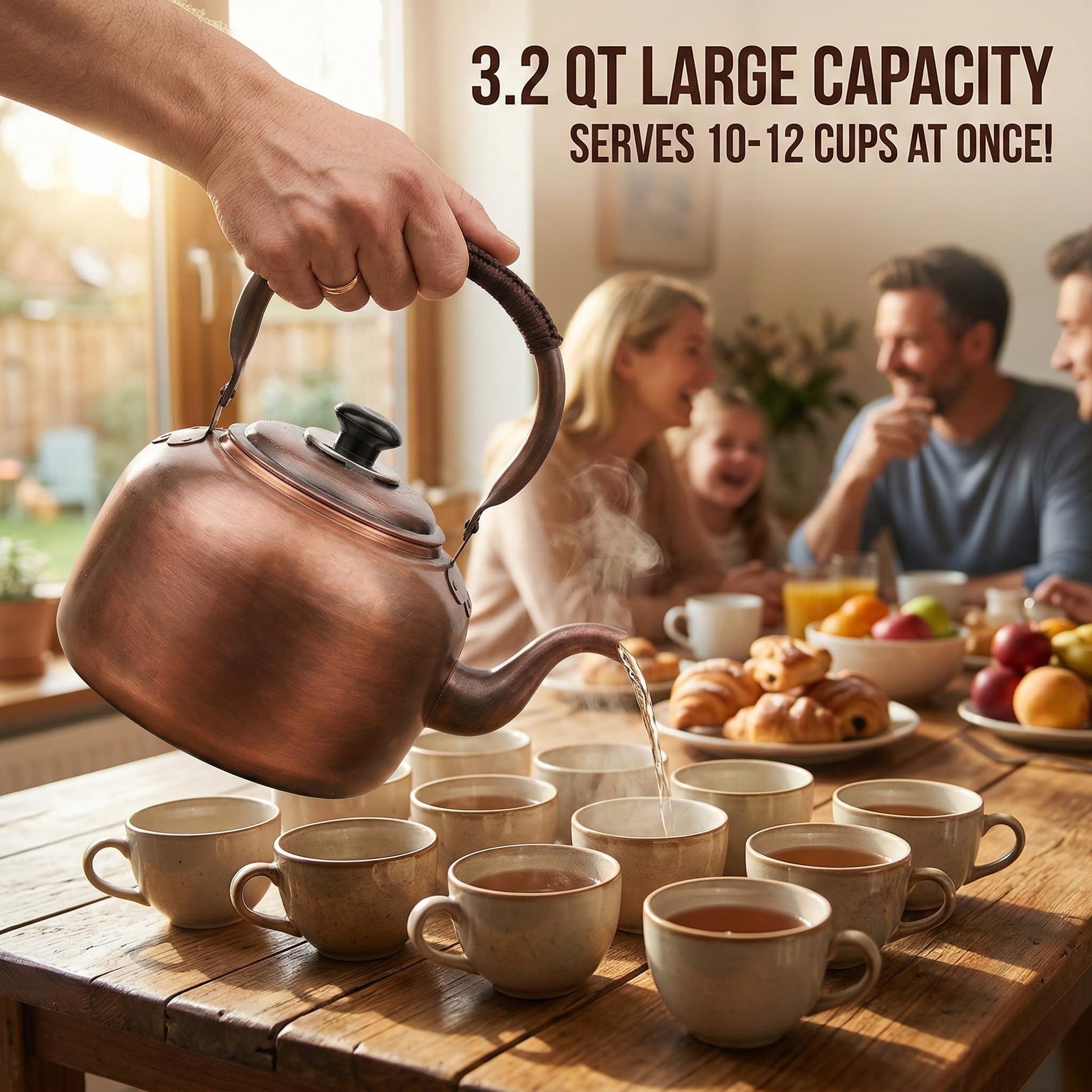 wloadry Copper Whistling Tea Kettle, Large Capacity with Cool-Touch Rope Handle,thicker Solid